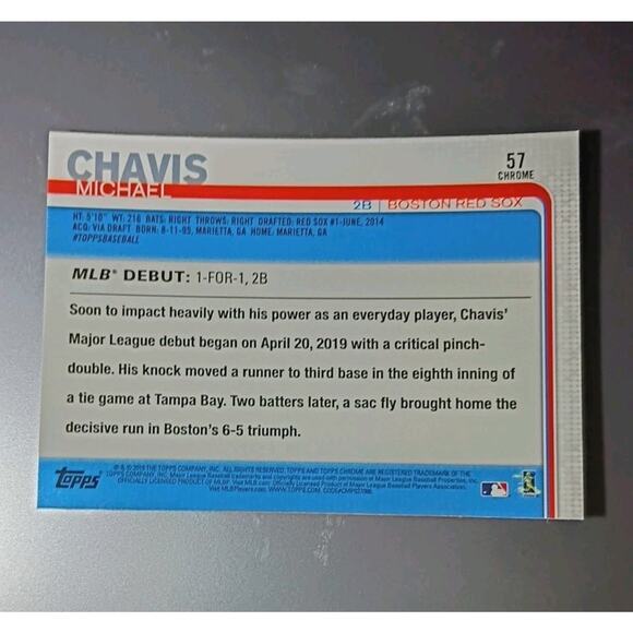 2019 Topps Chrome Update Series - Rookie Debut Michael Chavis #57 Boston Red Sox - Picture 4 of 5